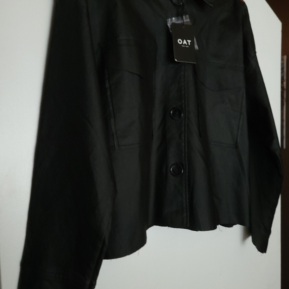 NWT OAT NYC oversized black coated cotton water resistant large pocket shacket - Picture 4 of 7